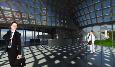 Interior impression of dome one, the permanent exposition space with reception room