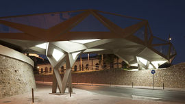 Motril Footbridge, 2011, Guijón Arquitectura. Lighting will be key in animating the market after dark and drawing users along the waterfront, which currently lies abandoned at night.