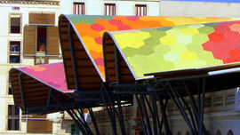 Barcelona Market, 2004, EMBT. A strong colour palette will create a clear identity for the market, and will be used structurally to guide users along the promenades to the various stall types and activities.