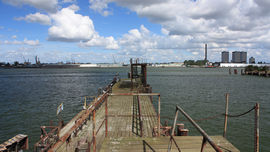 The disused pier in the centre of the dock gives an impression of the project's future promenades