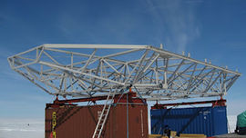 Example of aluminium space frame, here used to construct an Antarctic research station. As shown above, this approach is used to frame the market stalls.