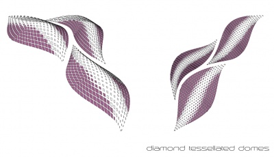 A homogeneous tesselation of diamond shapes, the radius of the diamonds are affected by the intensity of passers by